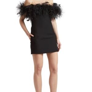 Valentino off - the shoulder feather trim crepe mini dress